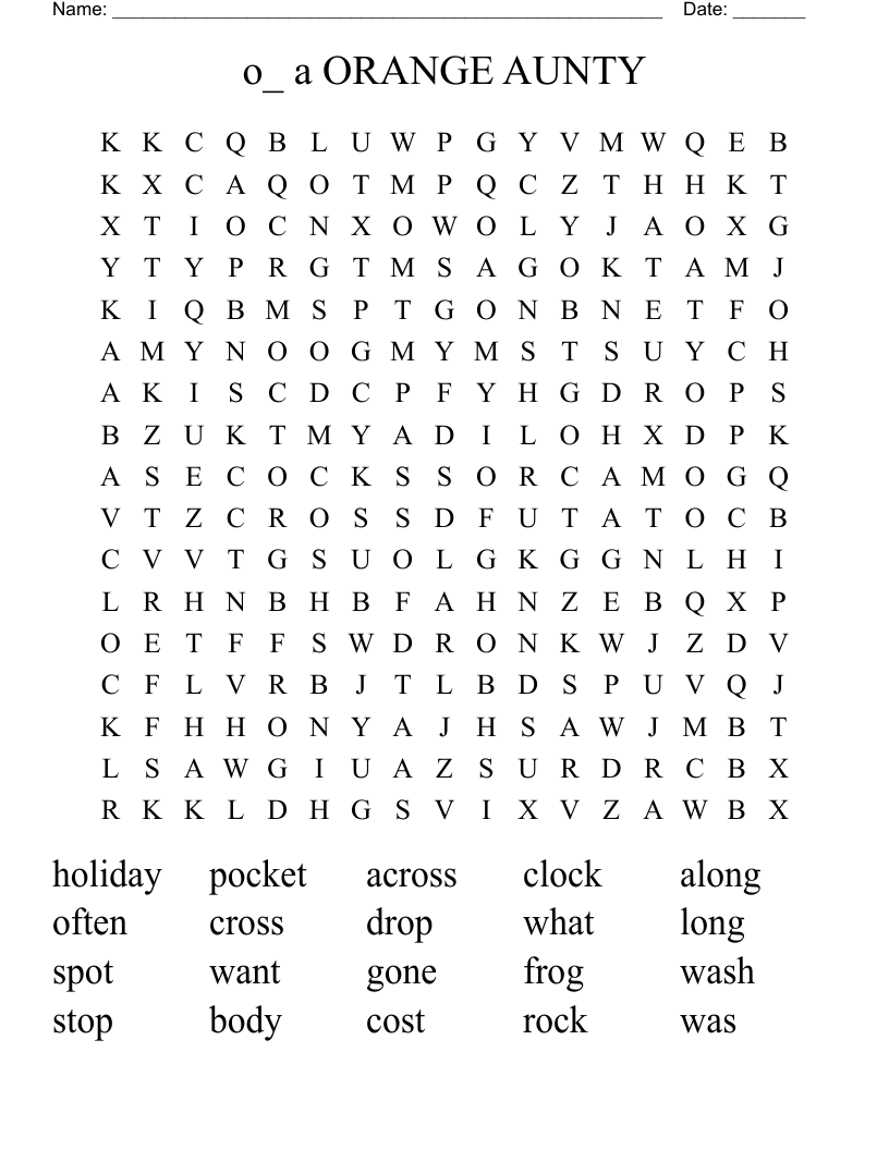 o_ a              ORANGE                 AUNTY Word Search