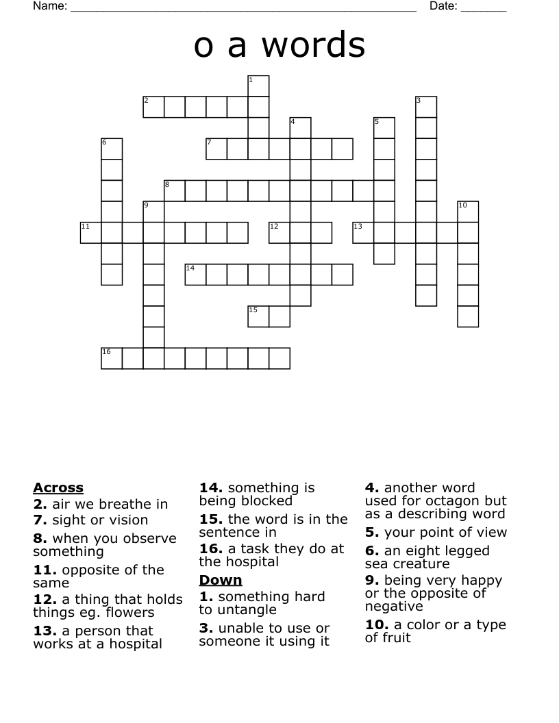 o a words Crossword