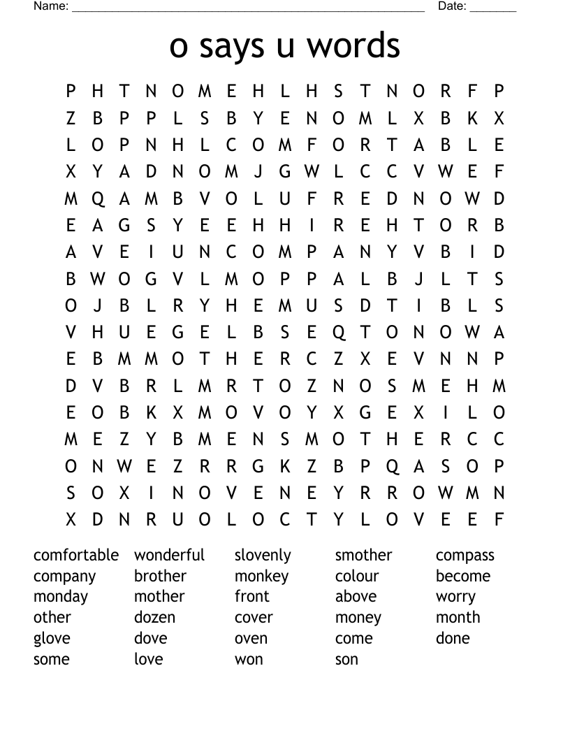o says u words Word Search
