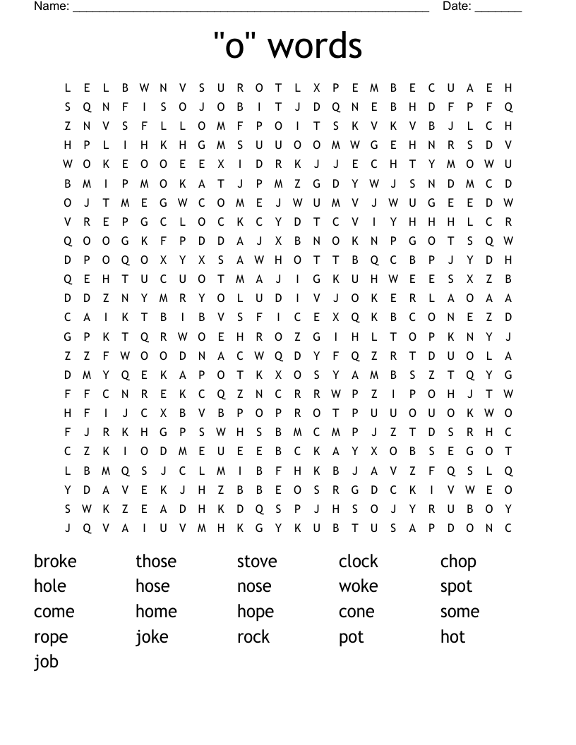"o" words Word Search