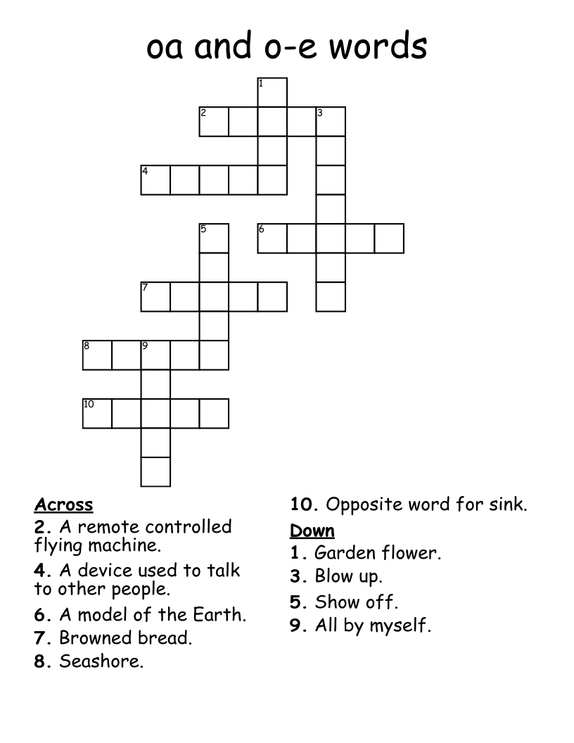 oa and o-e words Crossword