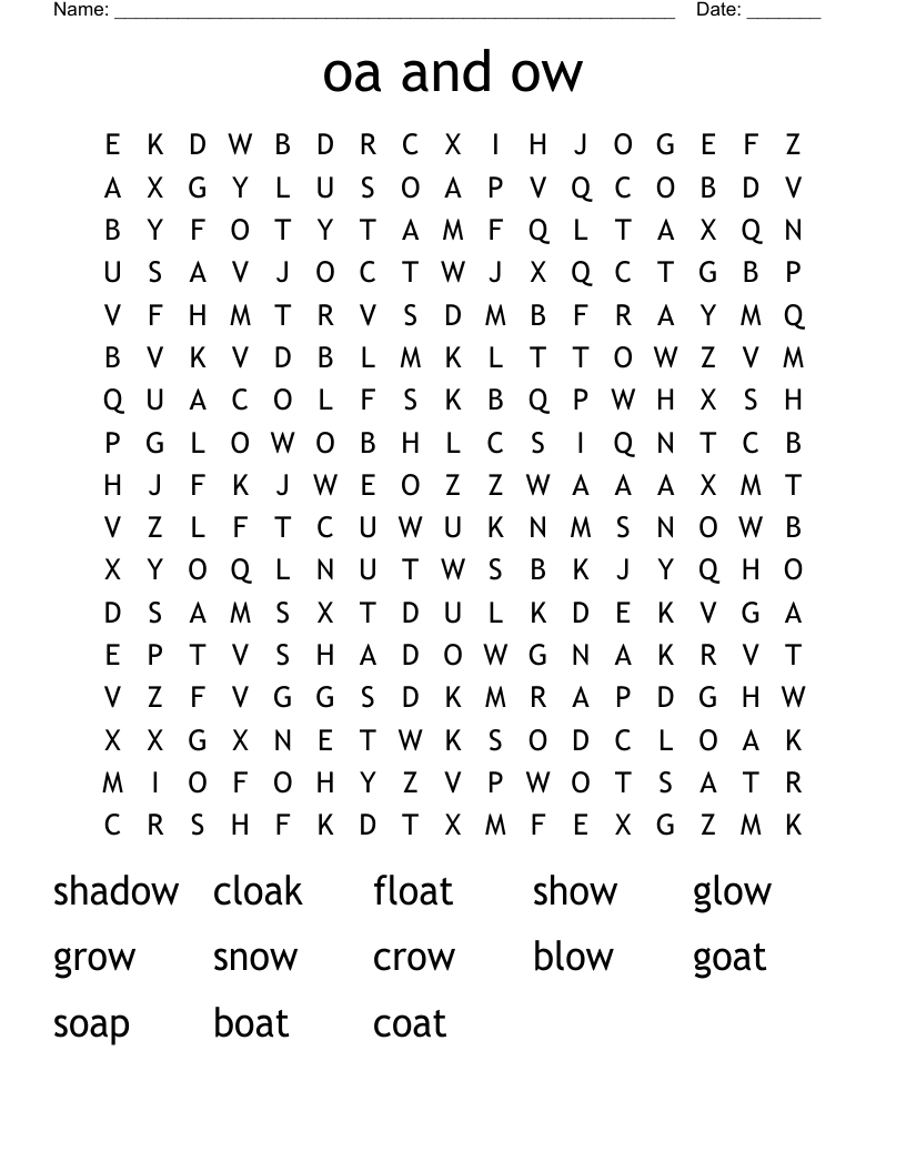 oa and ow Word Search