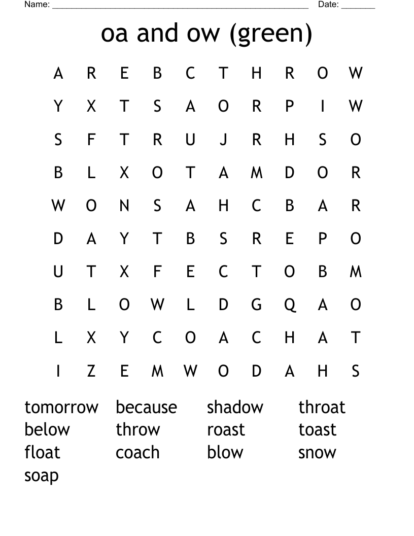 oa and ow (green) Word Search