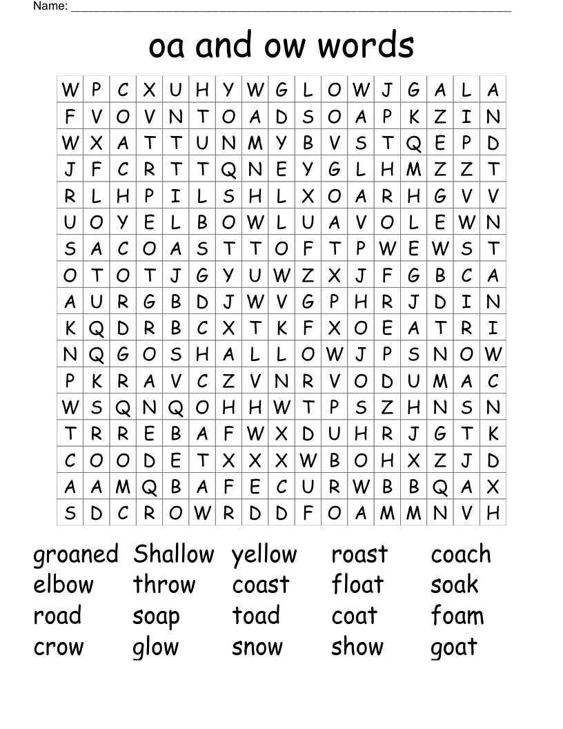 oa and ow words Word Search