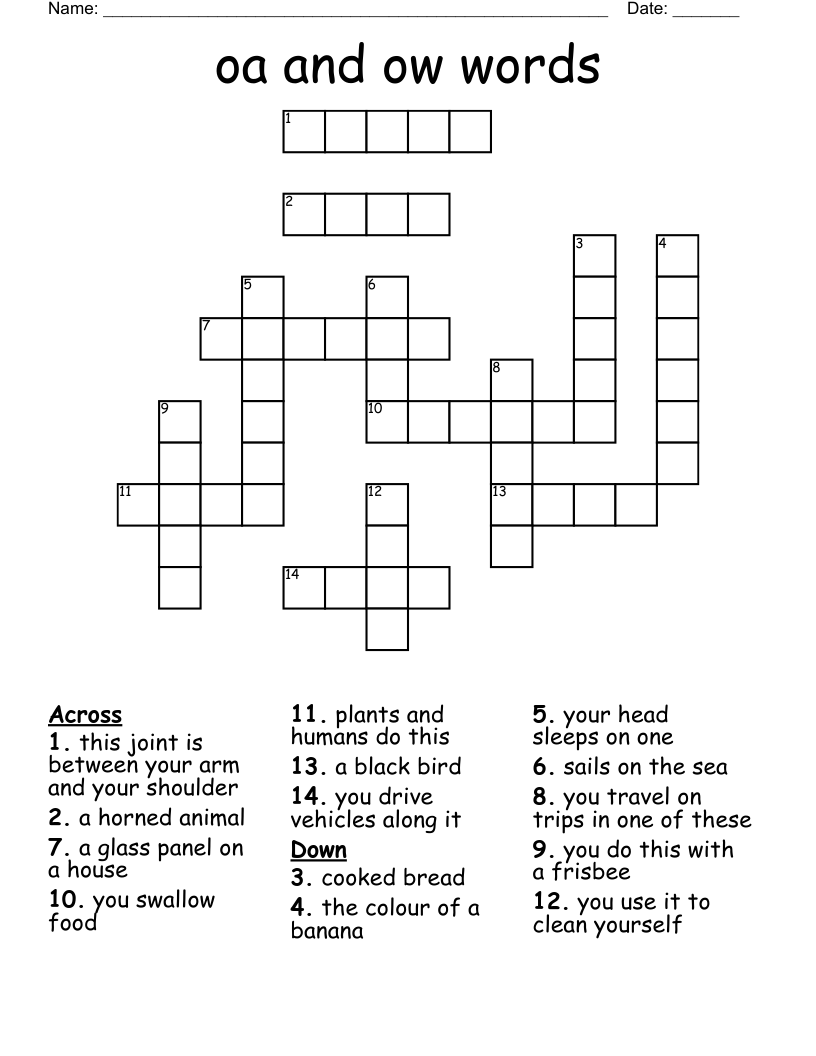 oa and ow words Crossword