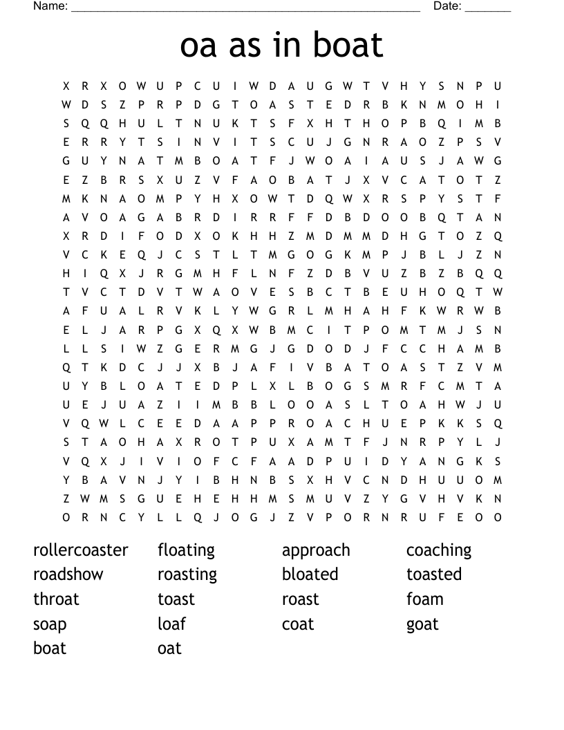 oa as in boat Word Search