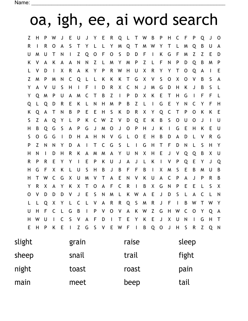 oa, igh, ee, ai word search