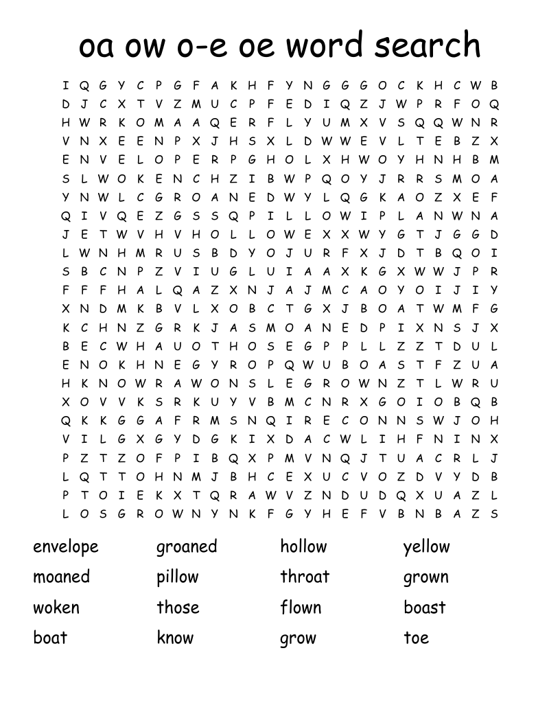 oa ow  o-e  oe  word search 