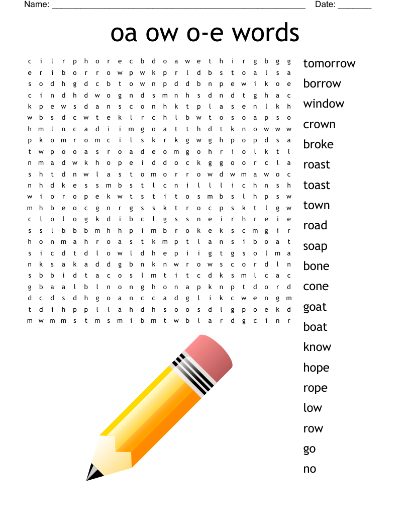 oa ow o-e words Word Search