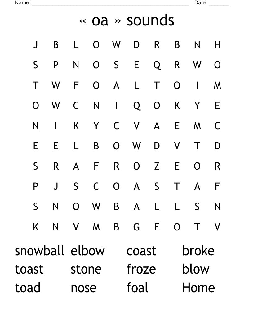 « oa » sounds Word Search