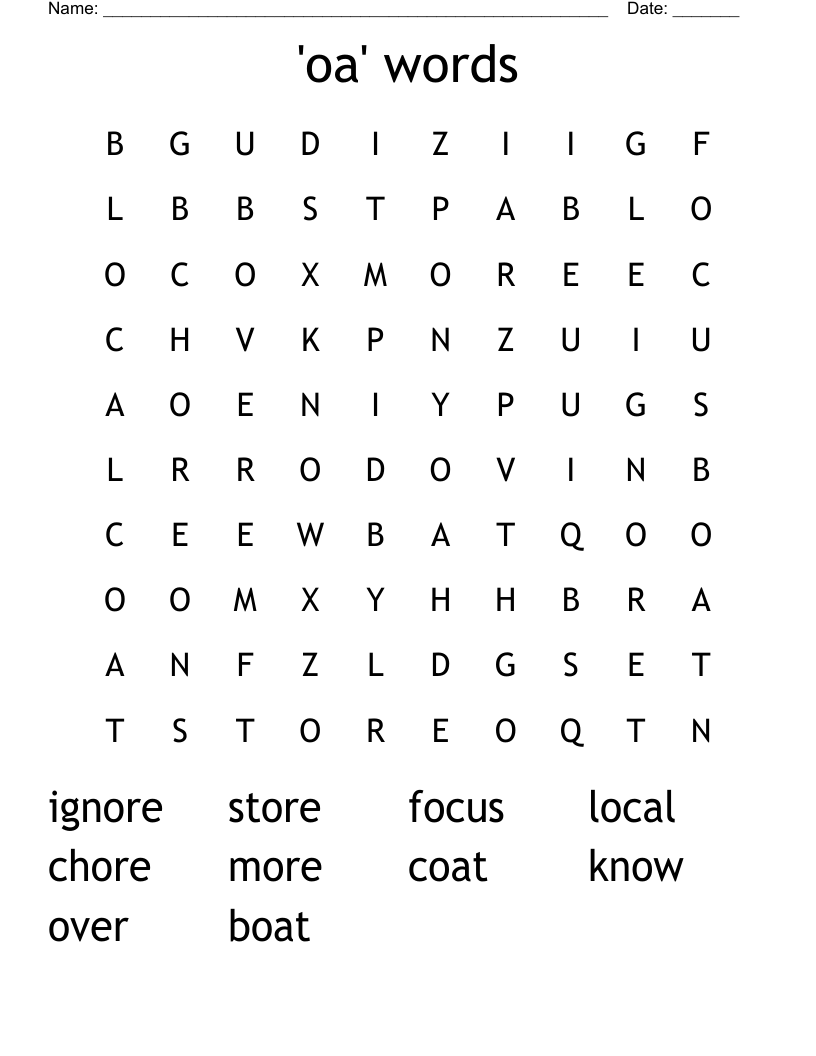 'oa' words Word Search