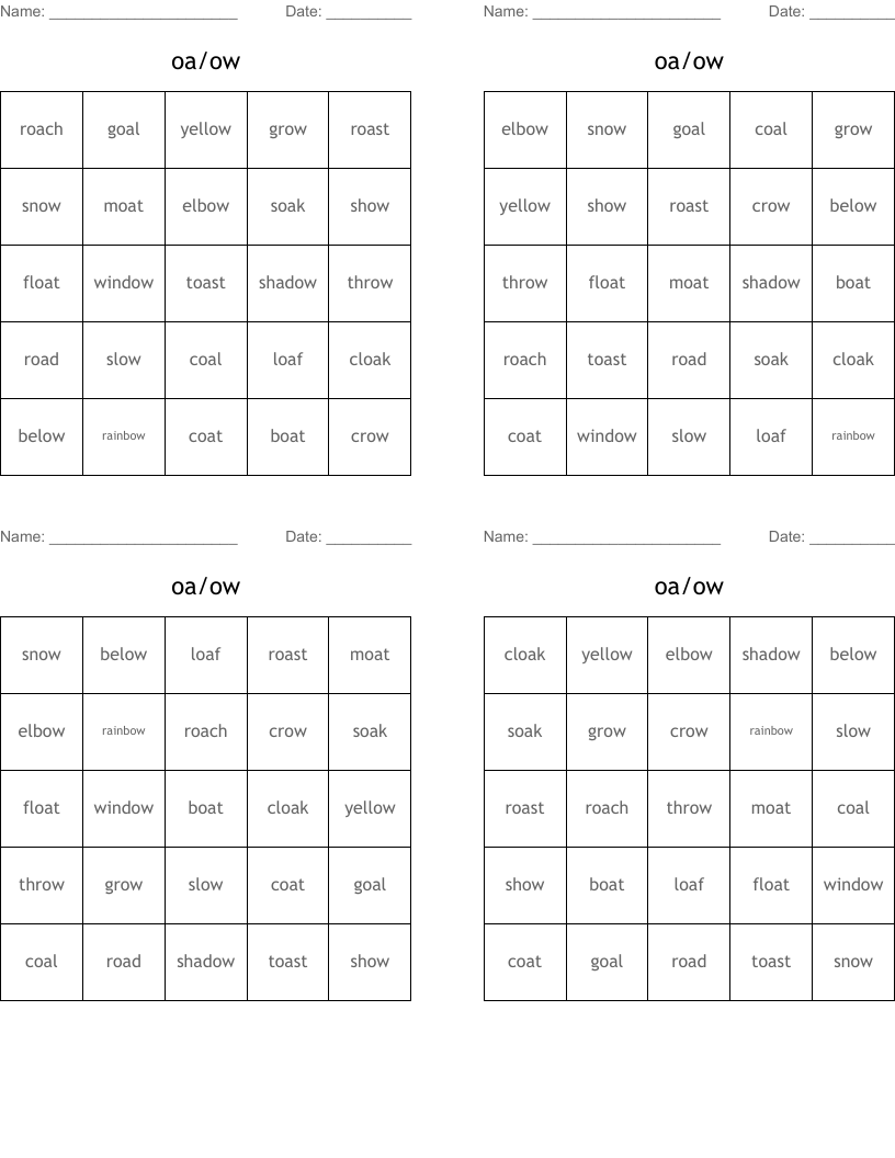 oa/ow Bingo Cards