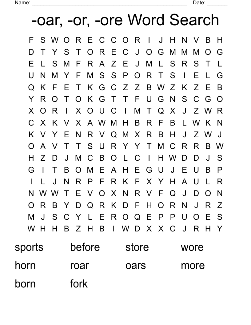 -oar, -or, -ore Word Search