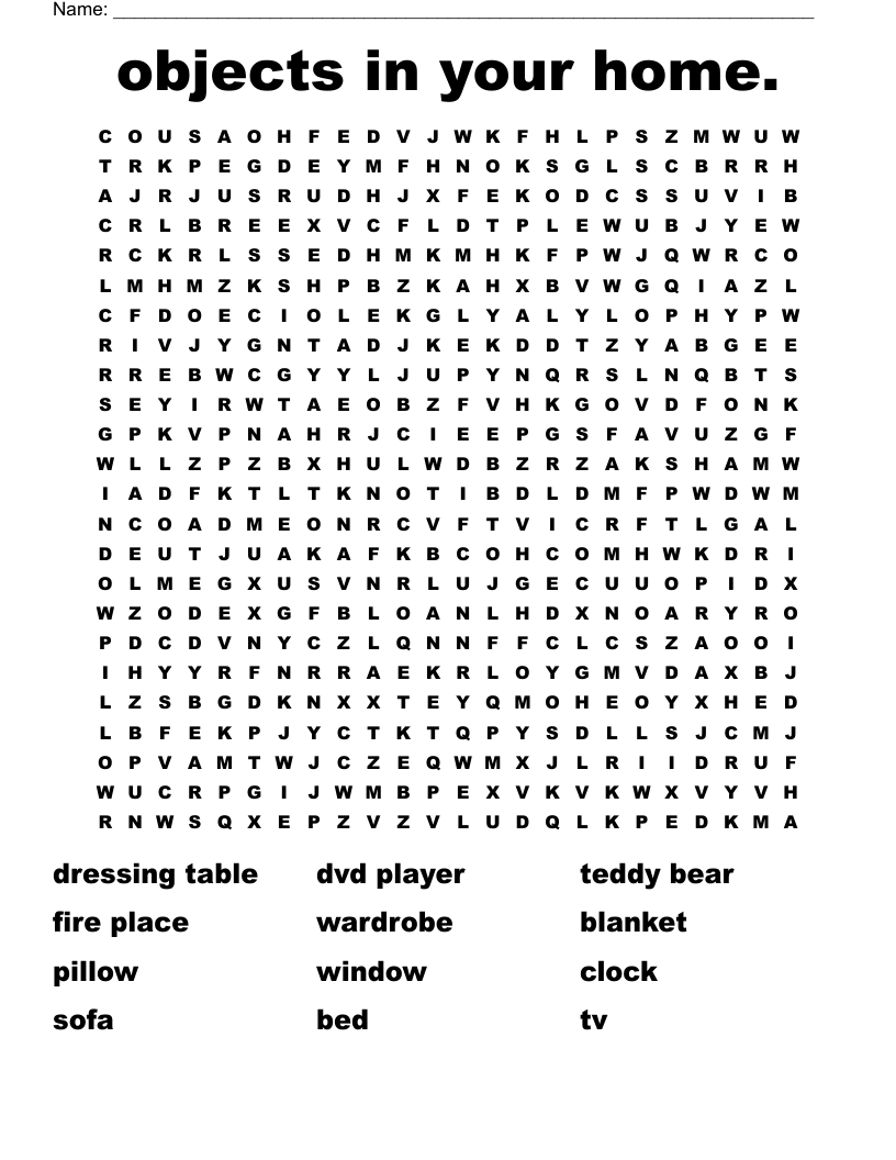 objects in your home. Word Search