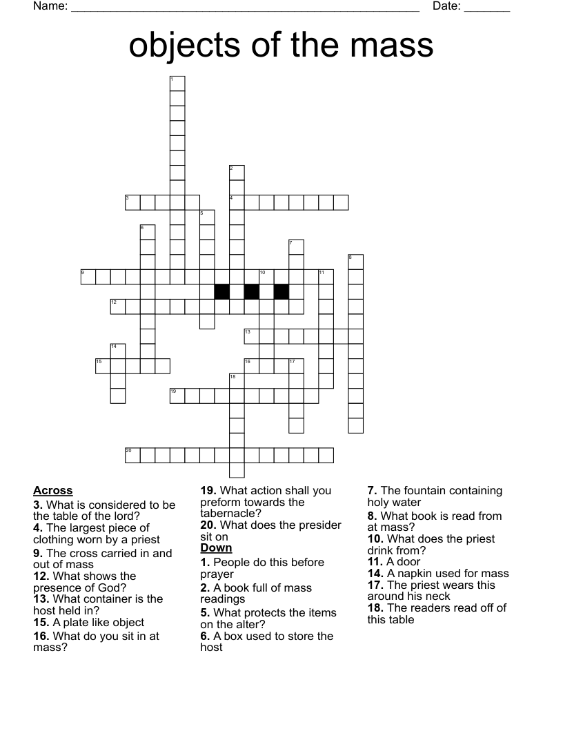 objects of the mass Crossword