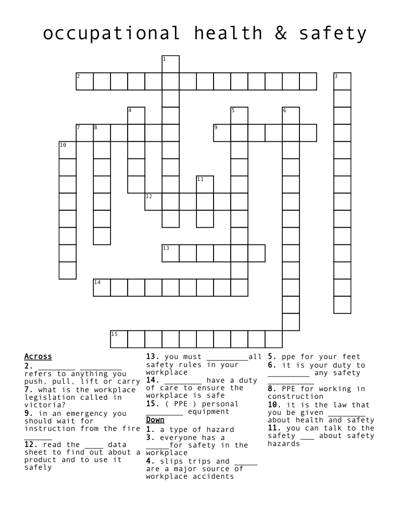 occupational health & safety Crossword