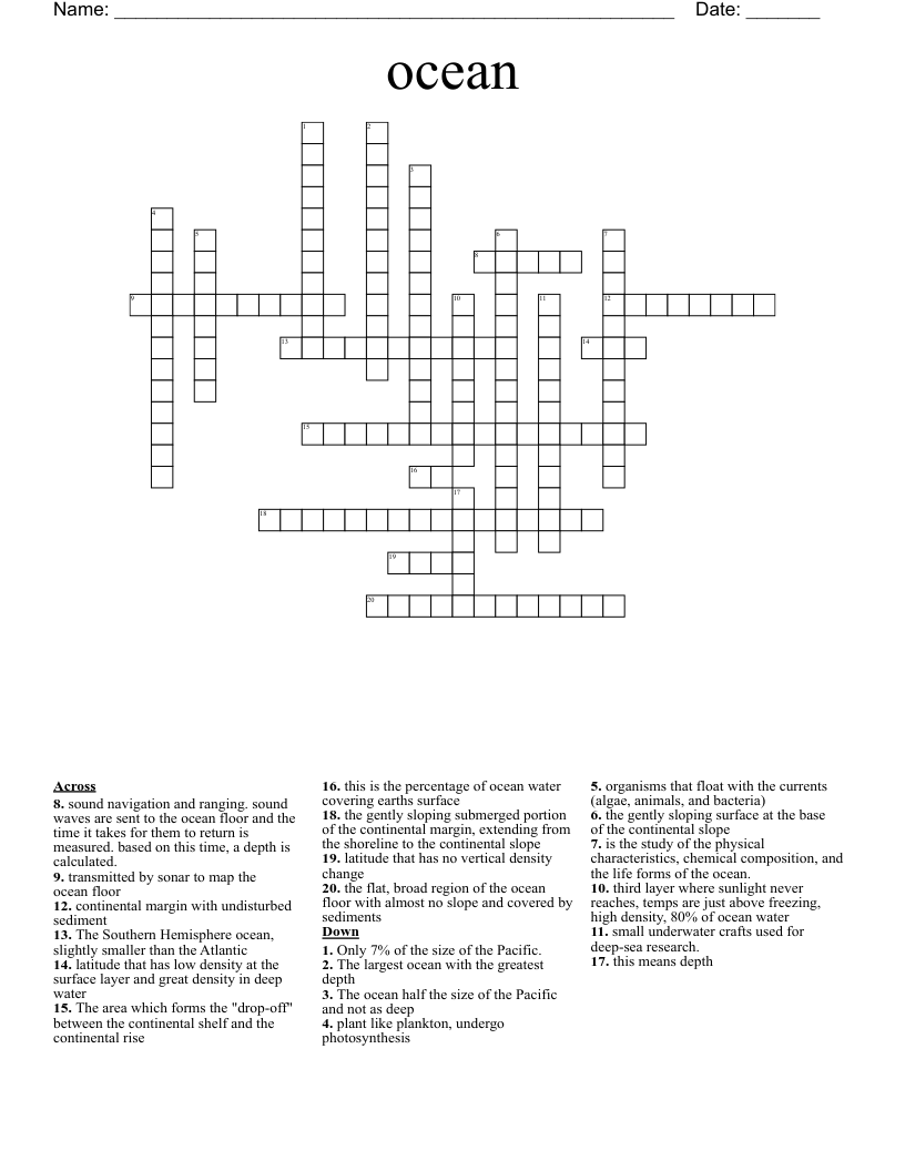 ocean  Crossword