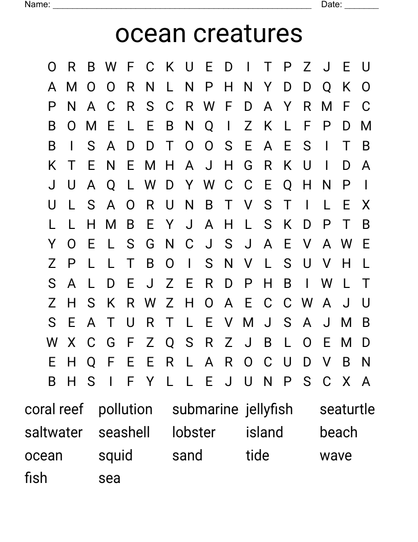ocean creatures Word Search