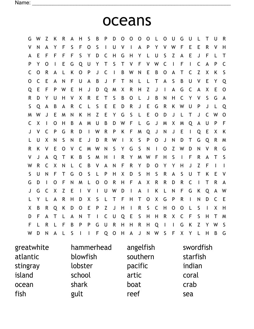 oceans Word Search