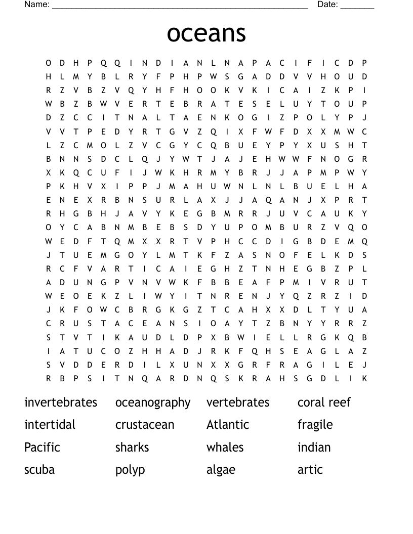 oceans Word Search