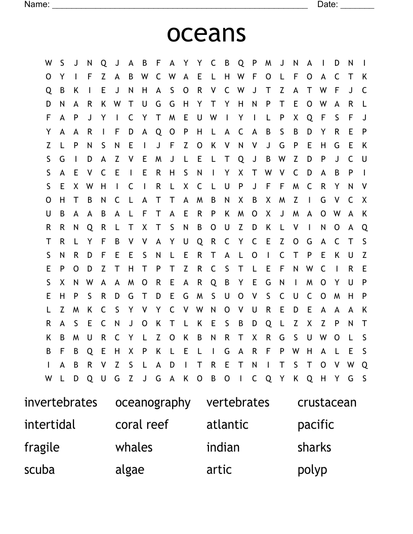 oceans Word Search