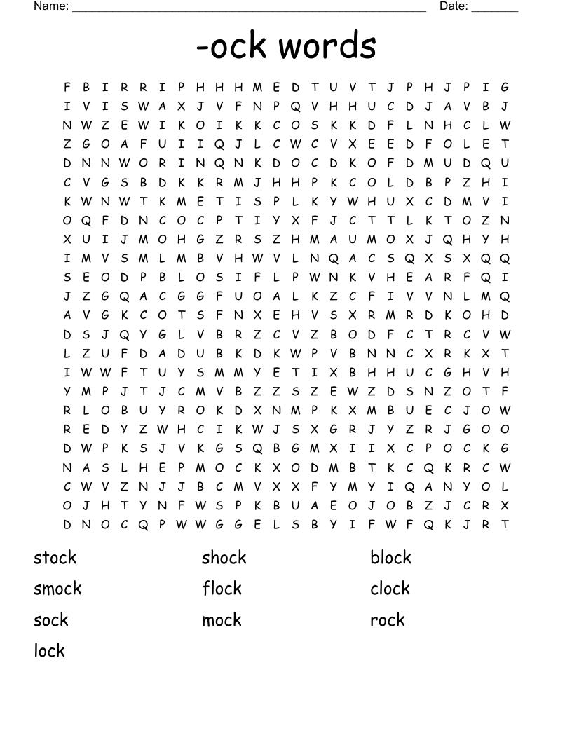 -ock words  Word Search