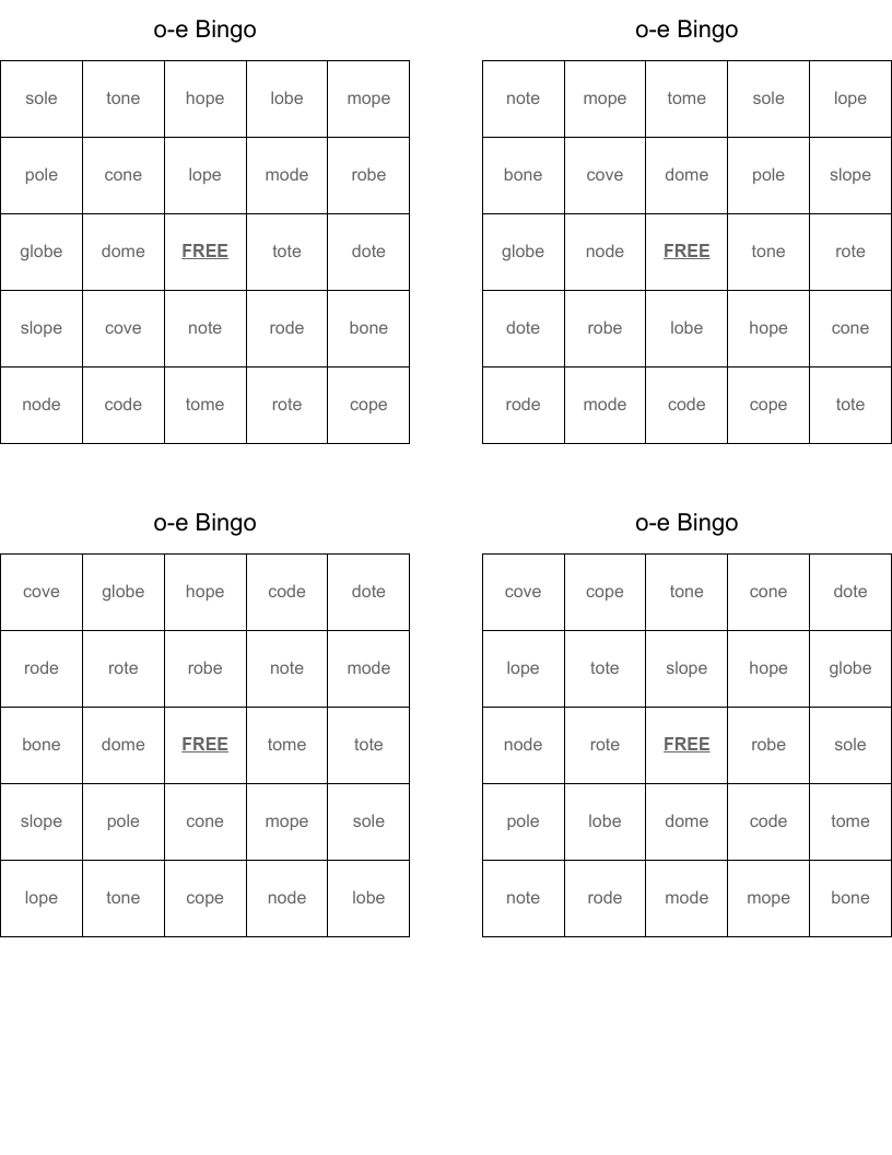 o-e Bingo