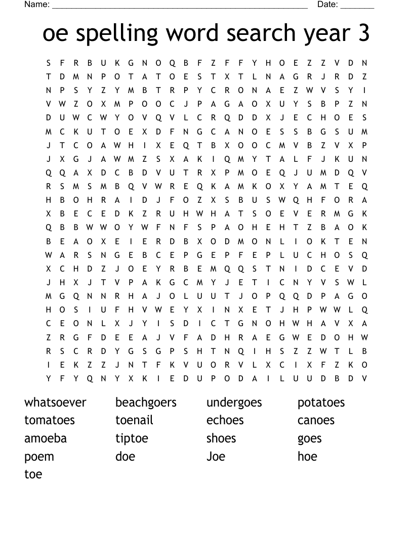 oe spelling word search year 3