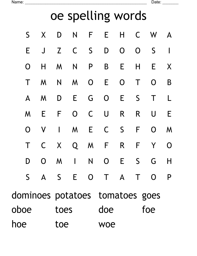 oe spelling words Word Search
