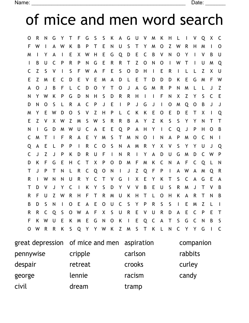 of mice and men word search