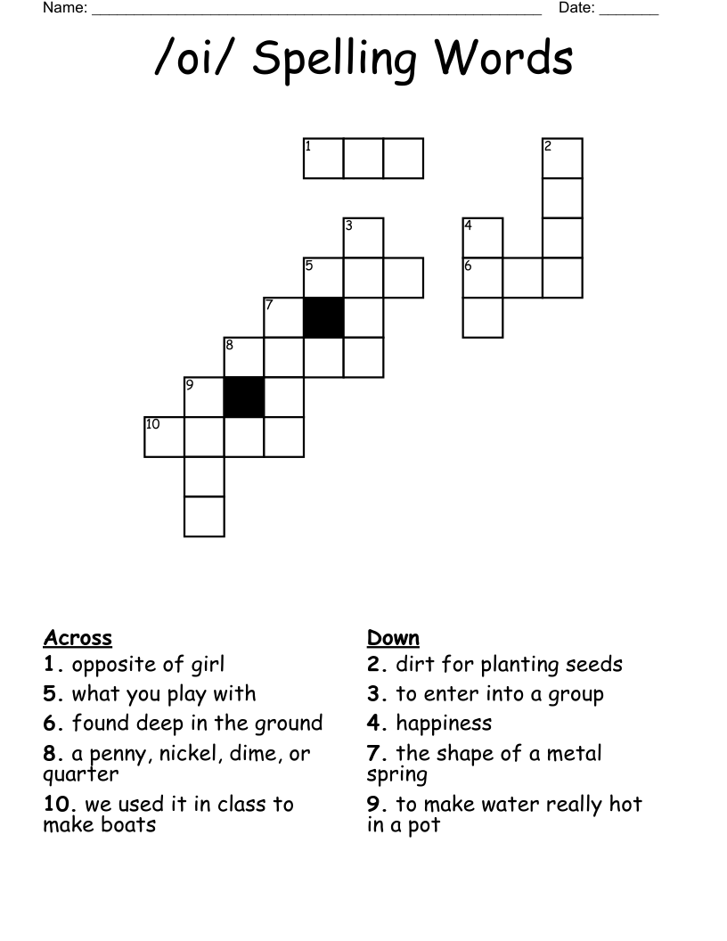 /oi/ Spelling Words Crossword