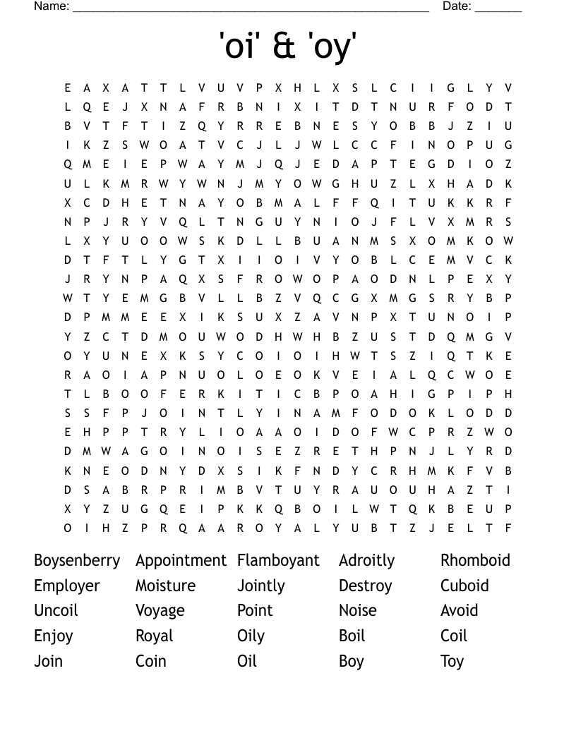 'oi' & 'oy' Word Search