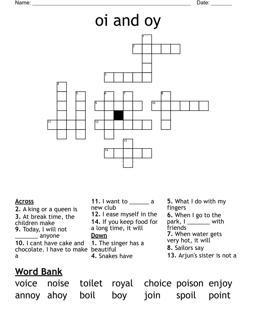 oi and oy Crossword