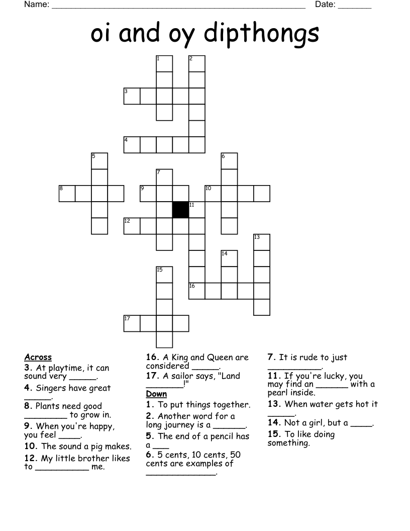 oi and oy dipthongs Crossword