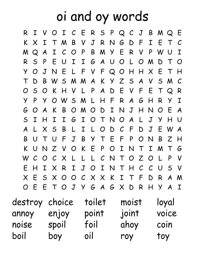 oi and oy words Word Search