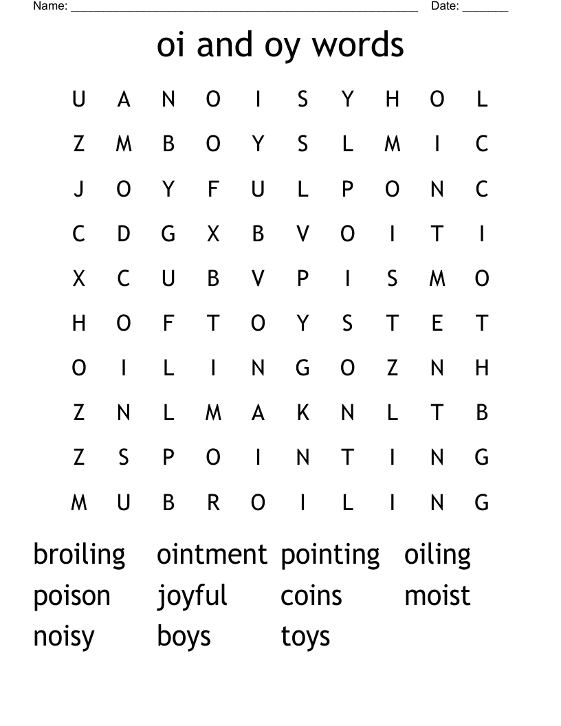 oi and oy words Word Search