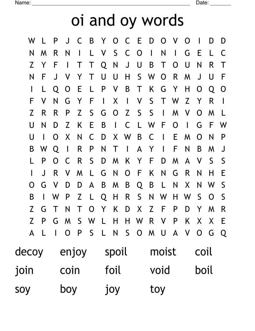 oi and oy words Word Search