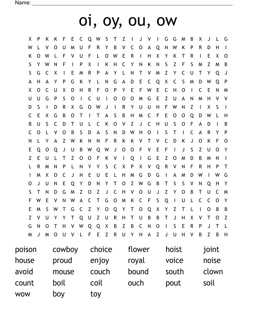 oi, oy, ou, ow Word Search