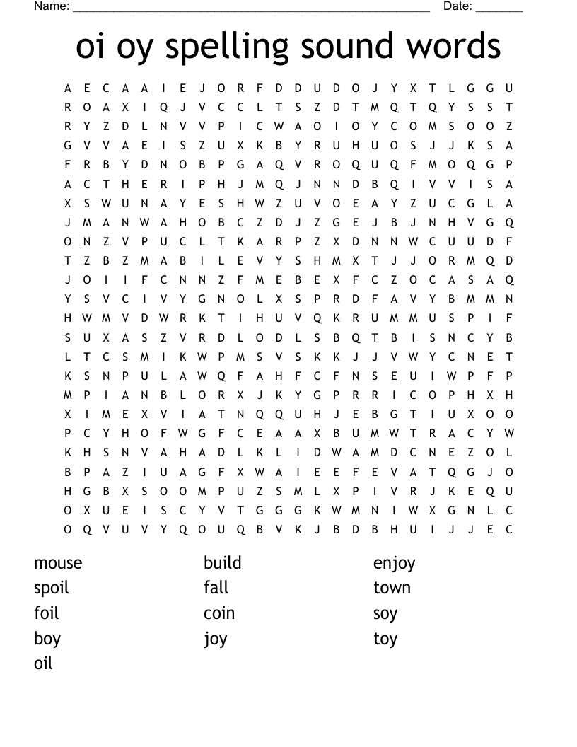 oi oy spelling sound words Word Search
