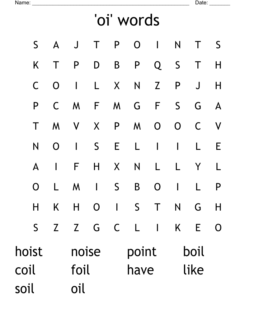 'oi' words Word Search