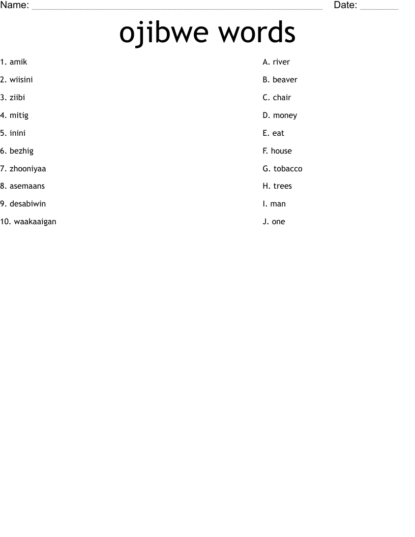 ojibwe words  Worksheet