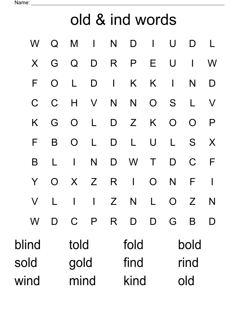 old & ind words Word Search