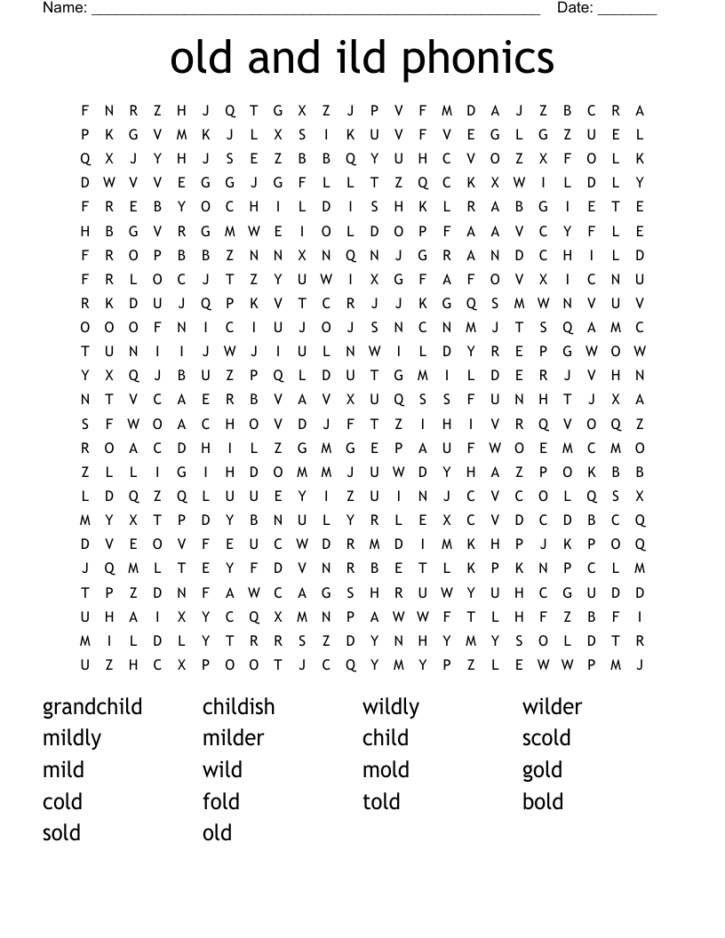 old and ild phonics Word Search
