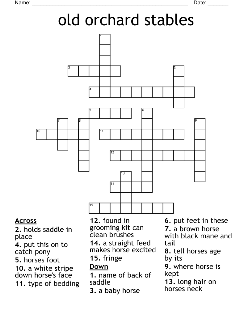 old orchard stables Crossword