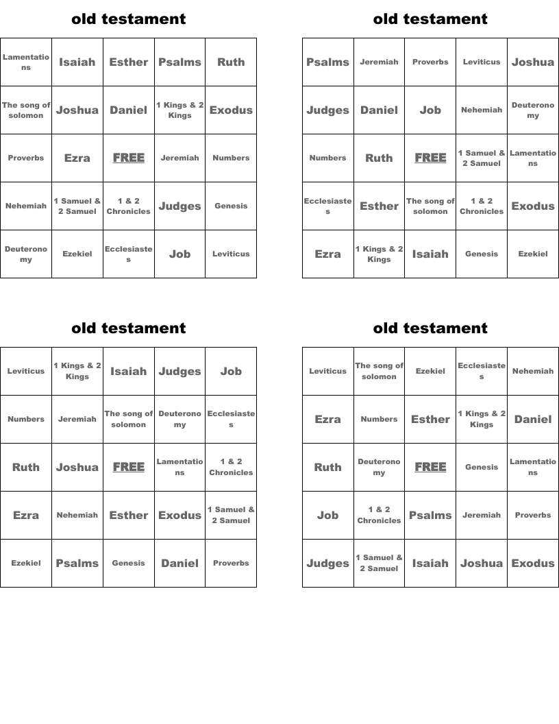old testament Bingo Cards