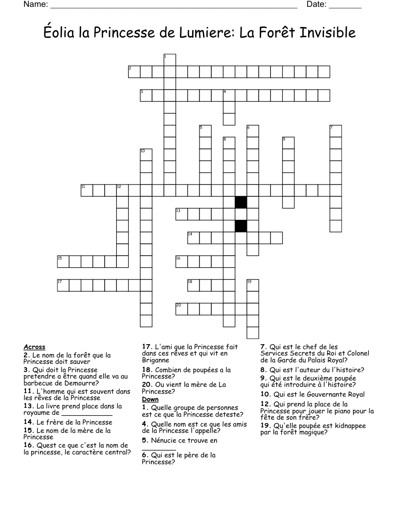 Éolia la Princesse de Lumiere: La Forêt Invisible  Crossword