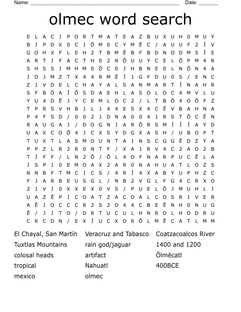 olmec word search