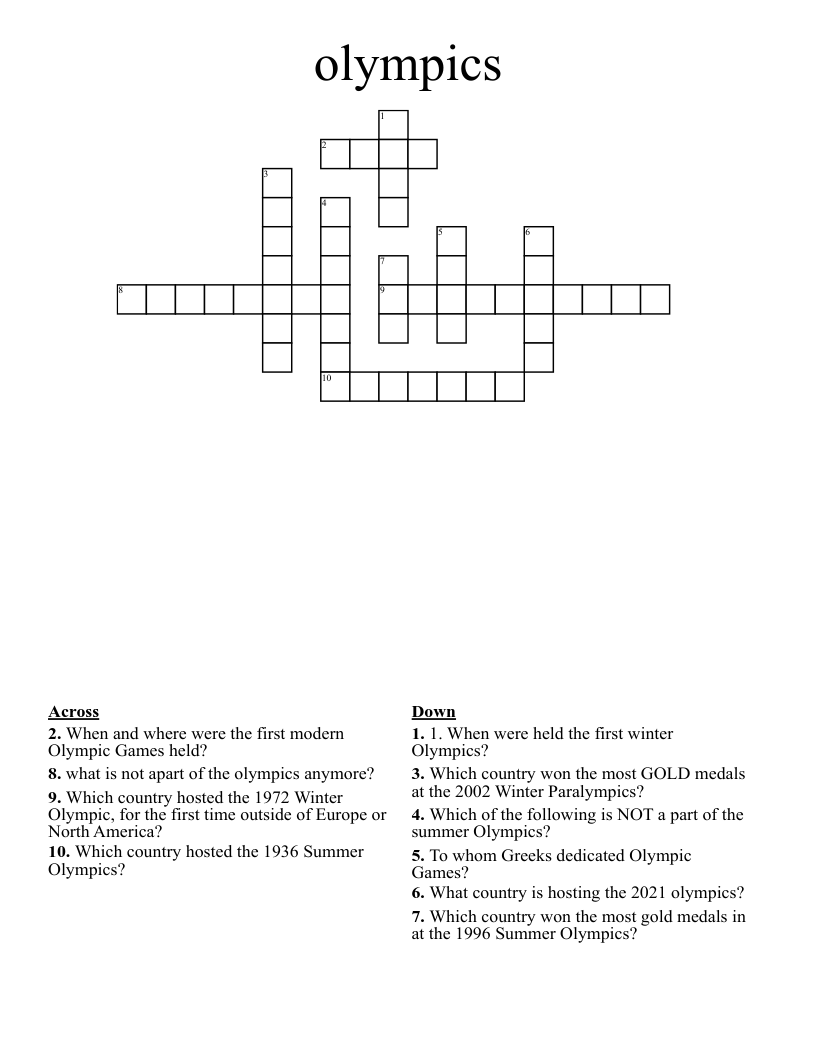 olympics Crossword