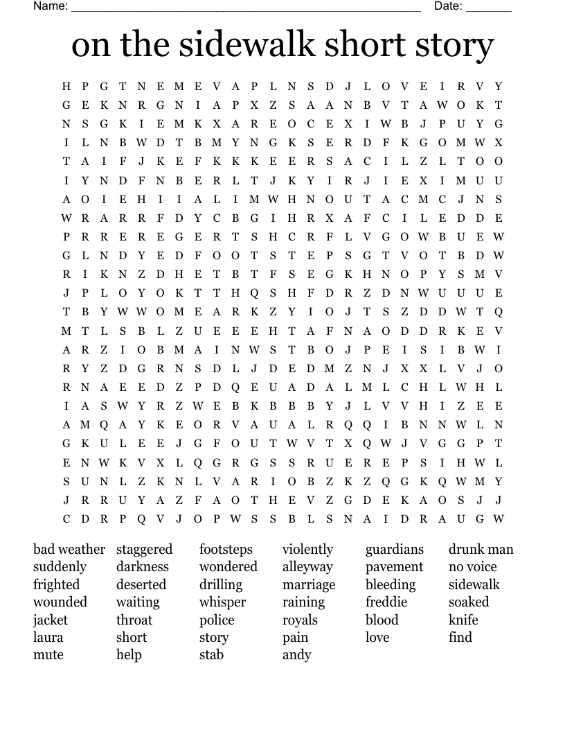 on the sidewalk short story Word Search