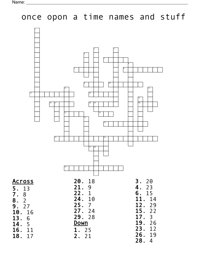 once opon a time names and stuff Crossword